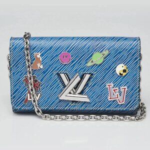 Louis Vuitton Blue Denim Pins Epi Leather Twist Wallet on Chain Bag